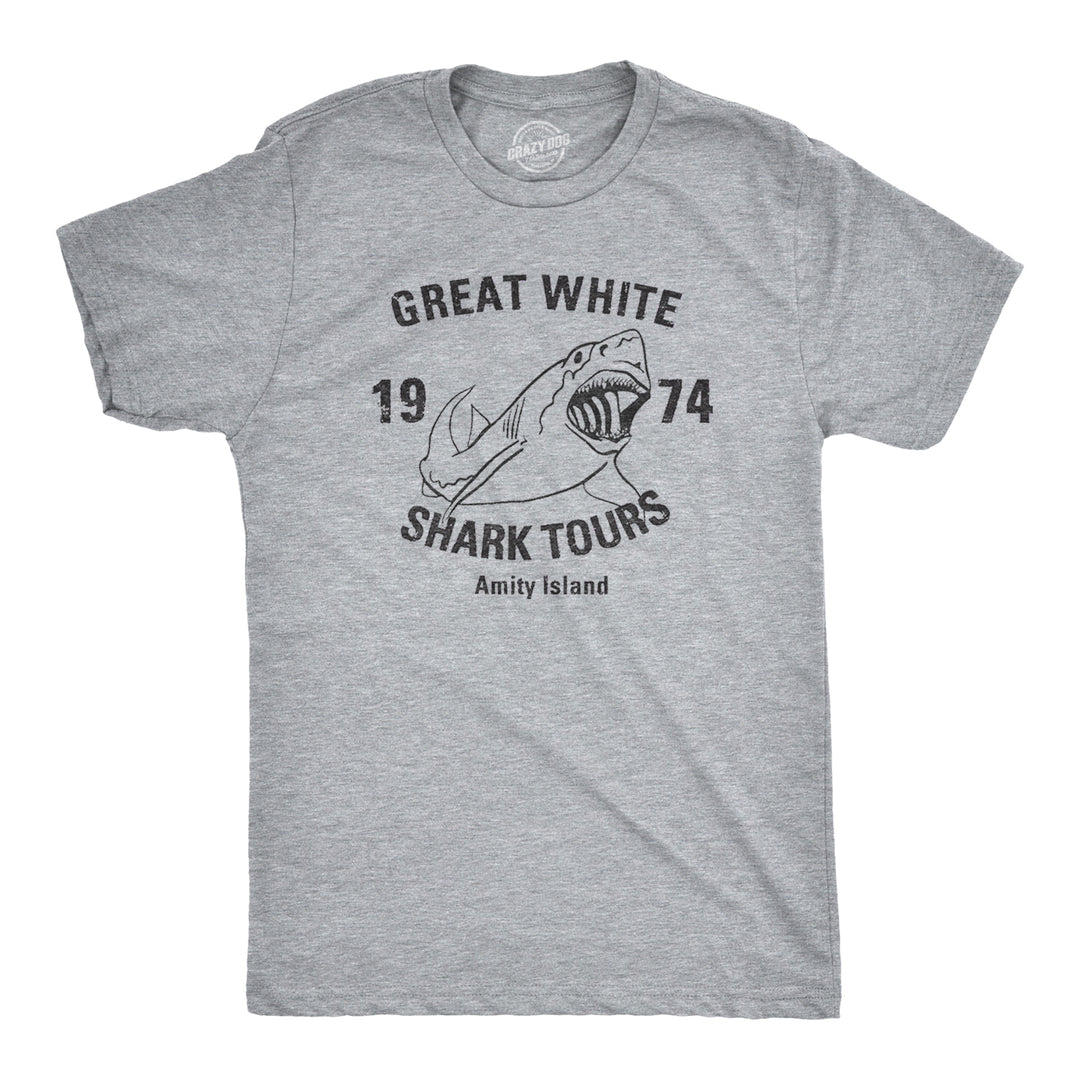 Funny Heather Light Blue Great White Shark Tours Mens T Shirt Nerdy Shark Week TV & Movies Retro Tee