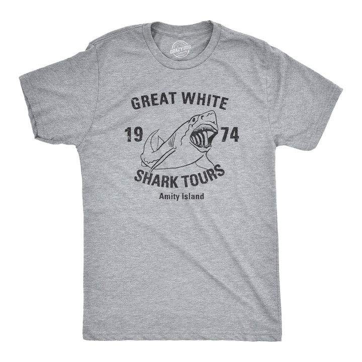 Funny Heather Light Blue Great White Shark Tours Mens T Shirt Nerdy Shark Week TV & Movies Retro Tee