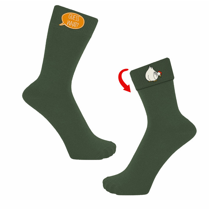 Funny Green Womens Guess What Chicken Butt Flip Sock Nerdy Sarcastic Tee