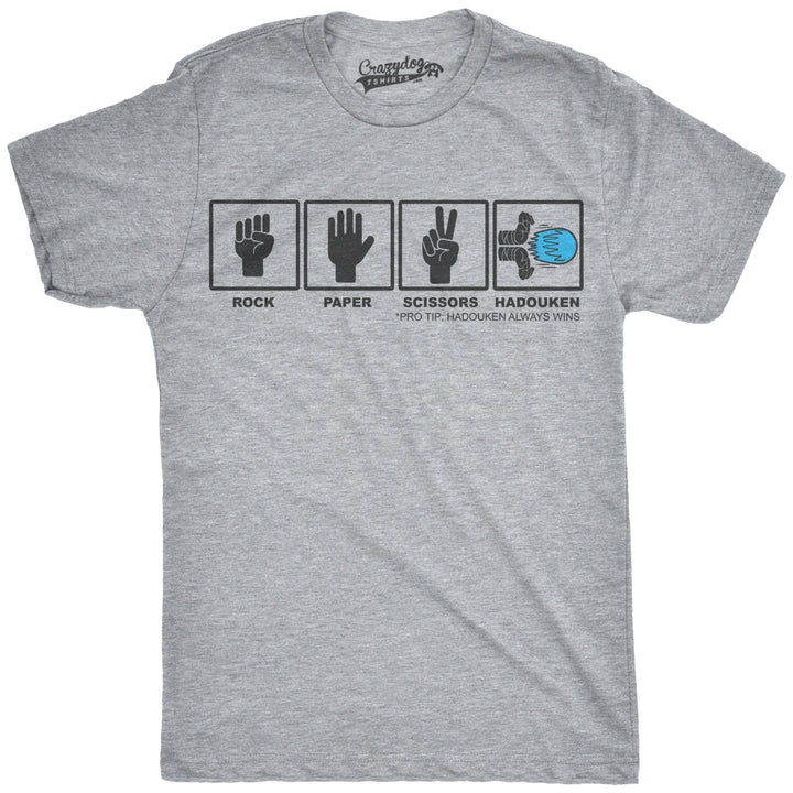Funny Light Heather Grey - Hadouken Rock Papper Scissors Hadouken Mens T Shirt Nerdy Video Games Tee
