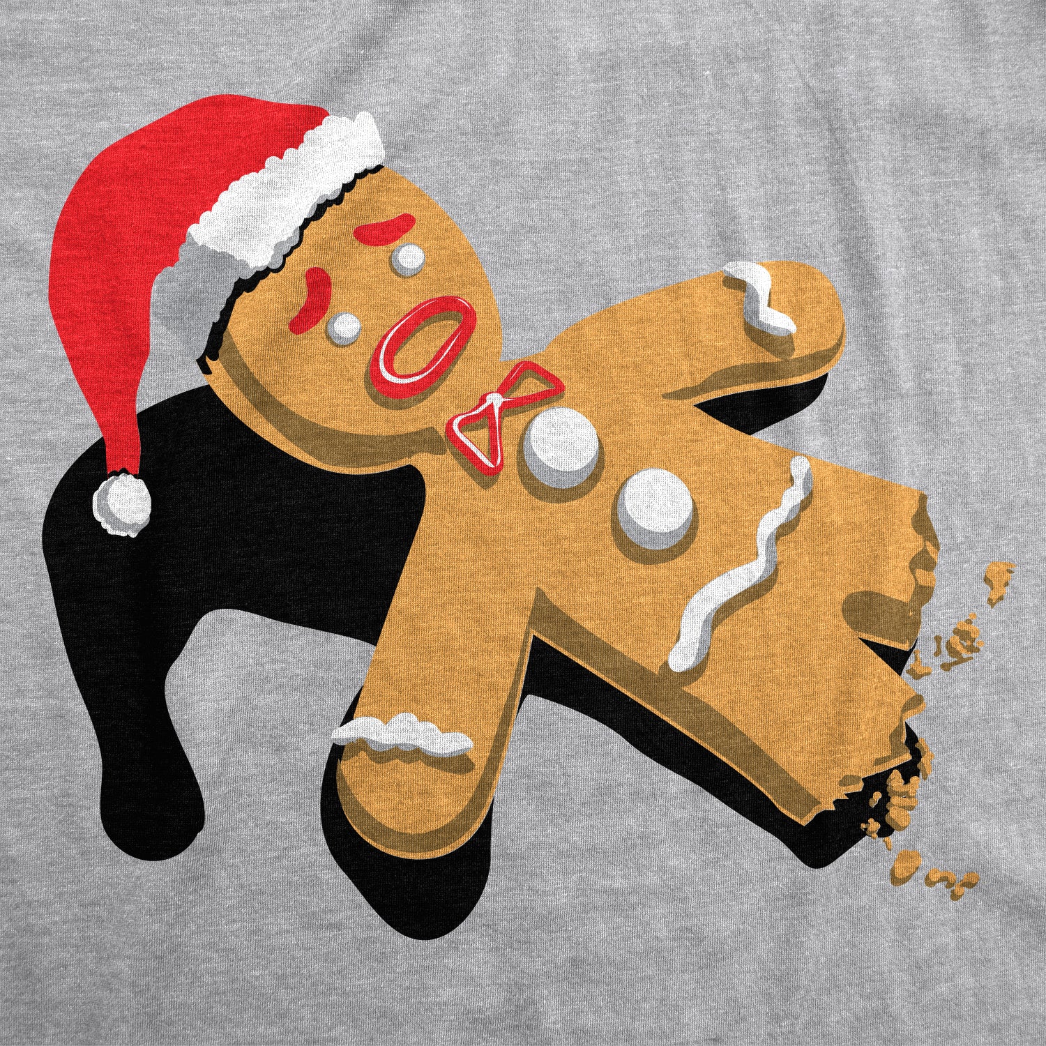 Funny Light Heather Grey Half-Eaten Gingerbread Mens T Shirt Nerdy Christmas food Tee