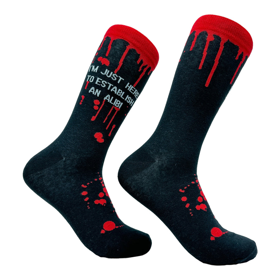 Funny Establish Alibi Men's Im Just Here To Establish An Alibi Sock Nerdy Halloween Sarcastic Tee