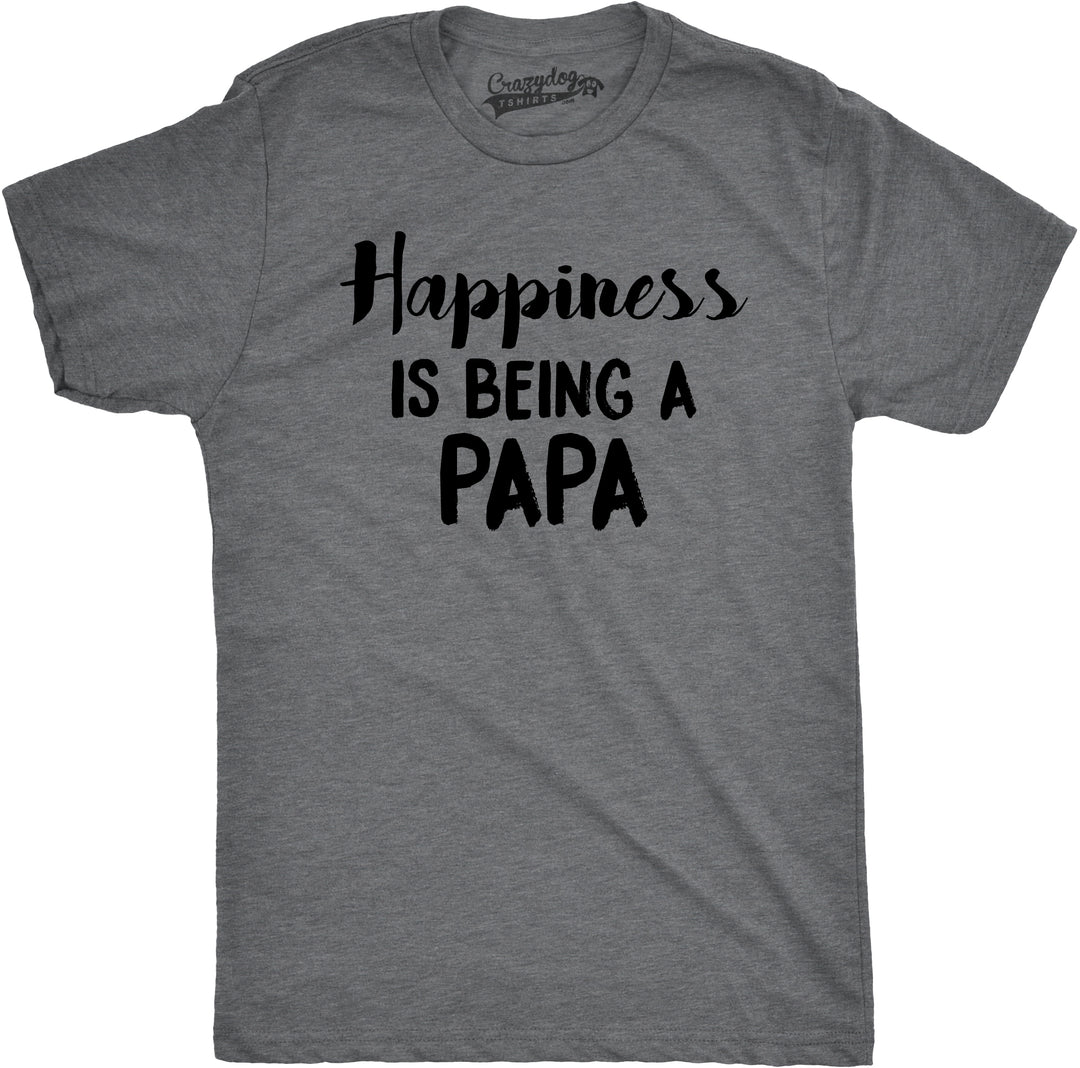 Funny Dark Heather Grey Happiness Is Being a Papa Mens T Shirt Nerdy Father's Day Grandfather Tee