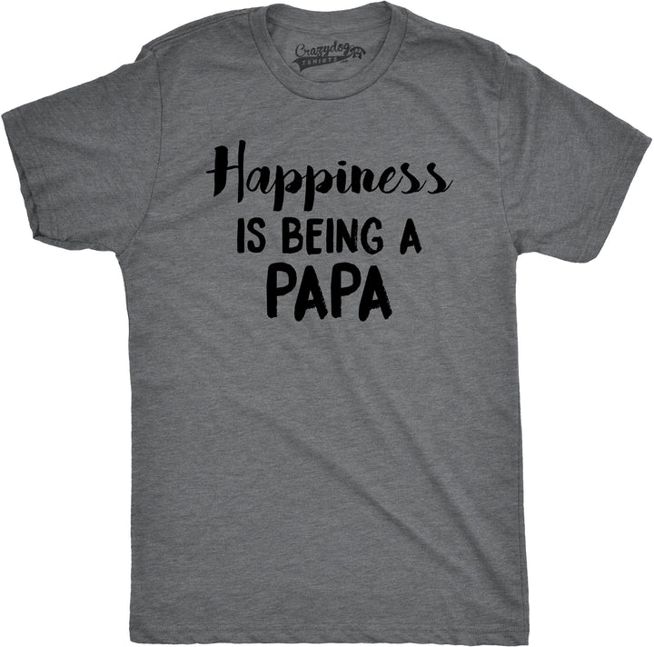 Funny Dark Heather Grey Happiness Is Being a Papa Mens T Shirt Nerdy Father's Day Grandfather Tee