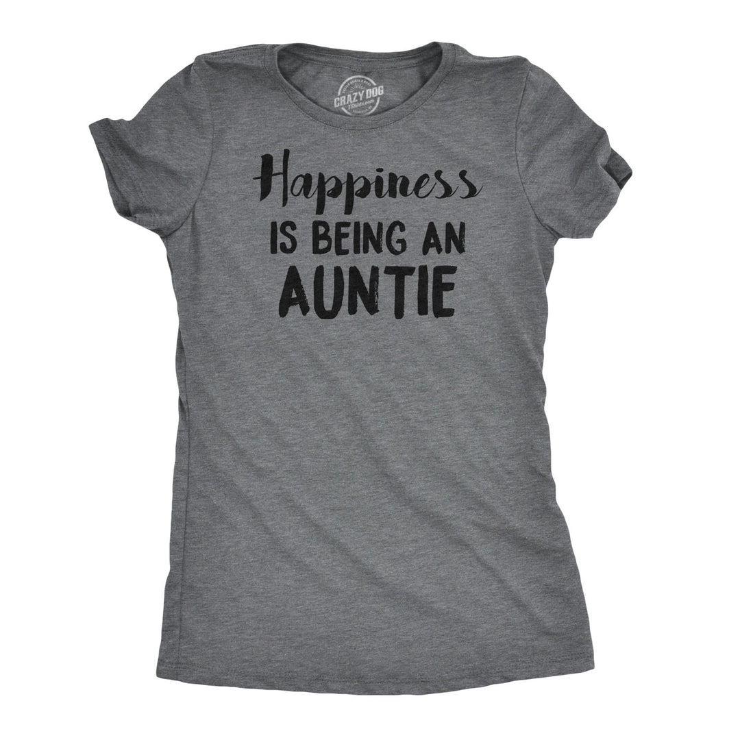Funny Dark Heather Grey Happiness is Being an Auntie Womens T Shirt Nerdy Aunt Tee