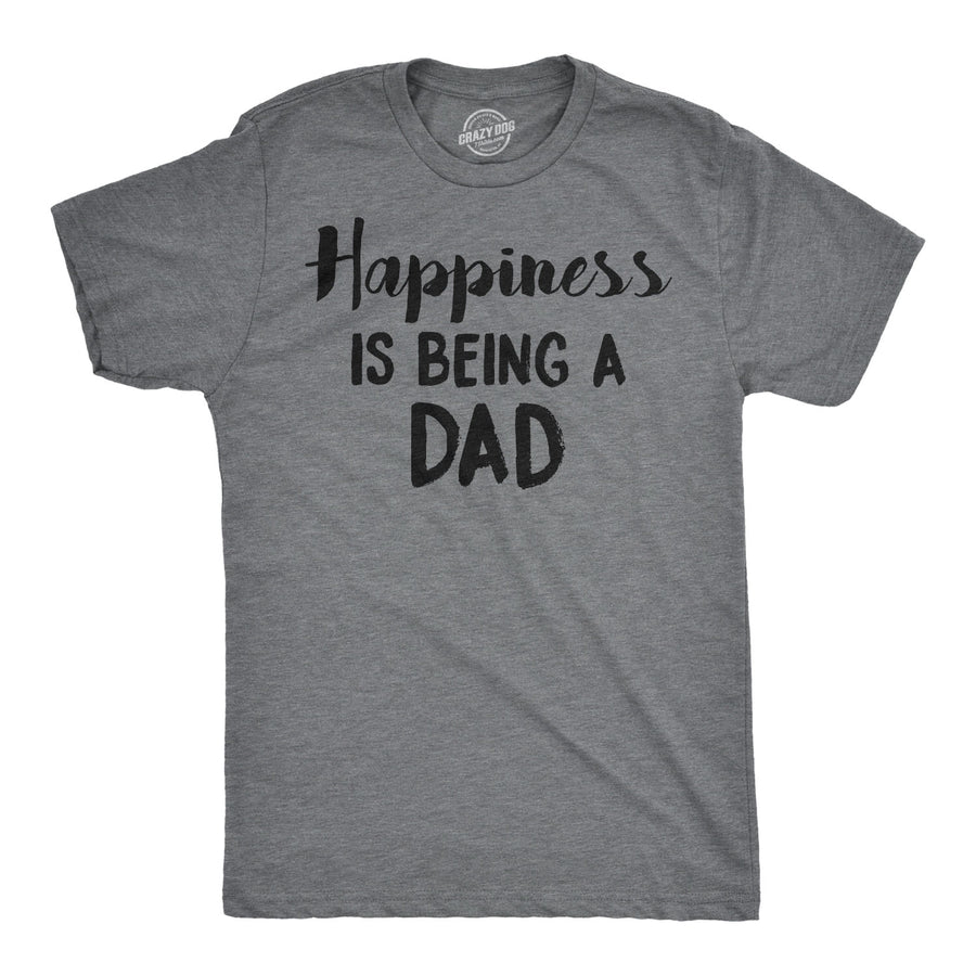 Funny Dark Heather Grey Happiness Is Being a Dad Mens T Shirt Nerdy Father's Day Tee