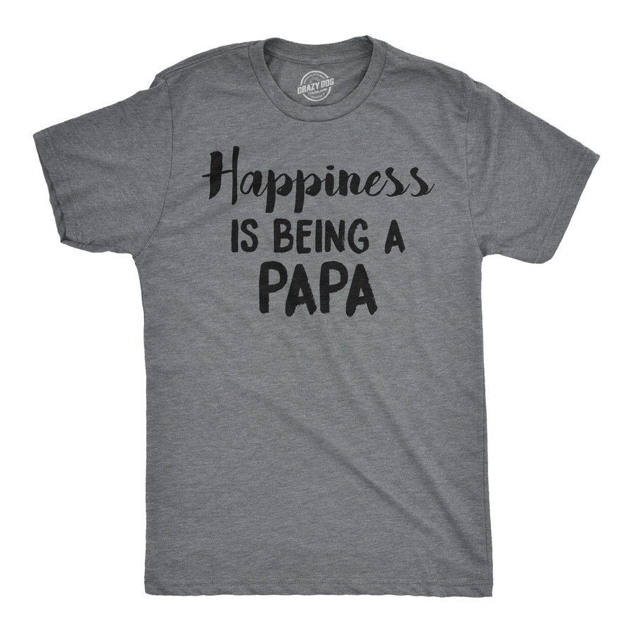 Funny Dark Heather Grey Happiness Is Being a Papa Mens T Shirt Nerdy Father's Day Grandfather Tee