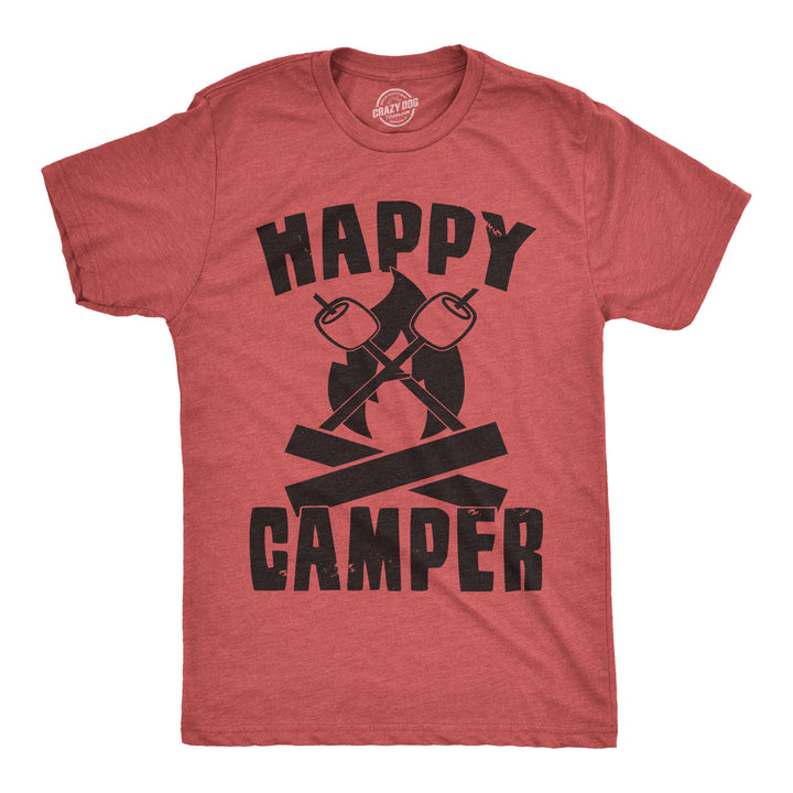 Funny Heather Red - Happy Camper Happy Camper Mens T Shirt Nerdy Camping Tee