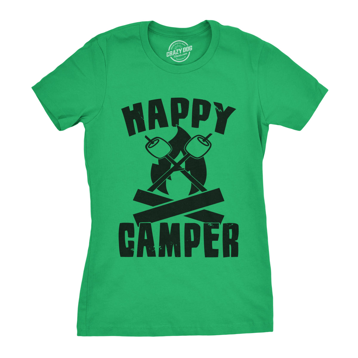 Funny Green Happy Camper Womens Tee Womens T Shirt Nerdy Camping Retro Tee