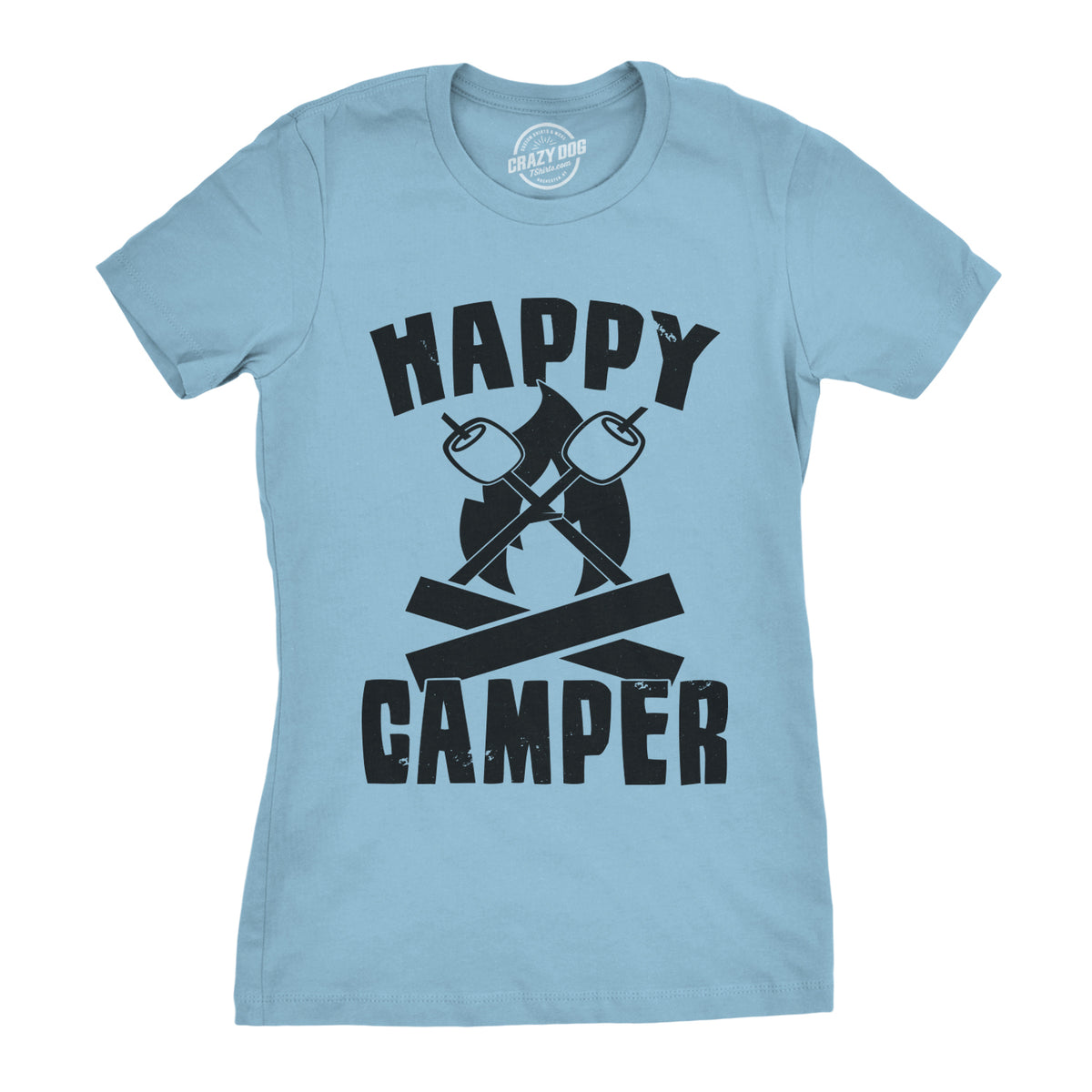 Funny Heather Light Blue Happy Camper Womens Tee Womens T Shirt Nerdy Camping Retro Tee