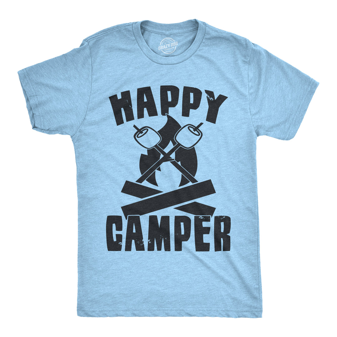 Funny Heather Light Blue - Happy Camper Happy Camper Mens T Shirt Nerdy Camping Tee