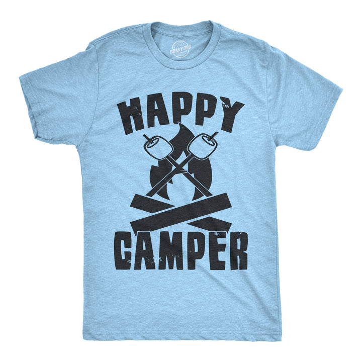 Funny Heather Light Blue - Happy Camper Happy Camper Mens T Shirt Nerdy Camping Tee