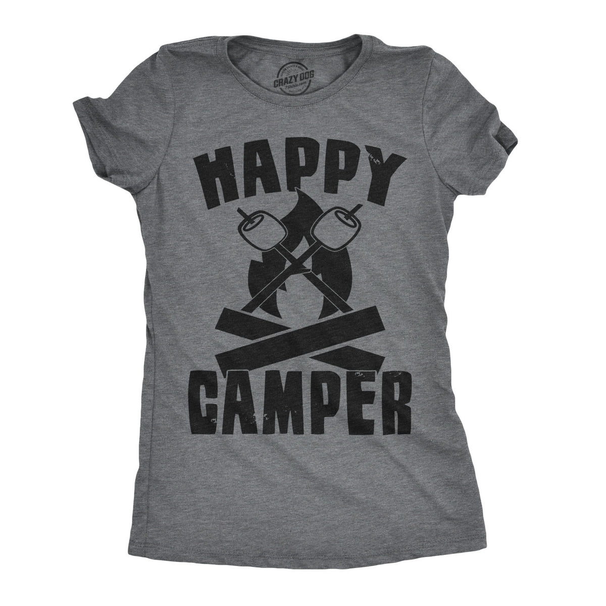 Funny Dark Heather Grey Happy Camper Womens Tee Womens T Shirt Nerdy Camping Retro Tee