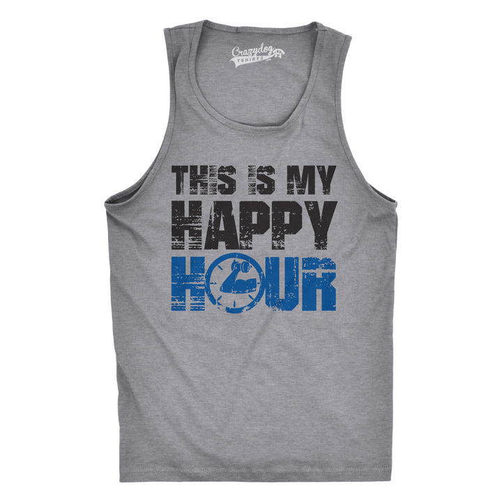 Funny Light Heather Grey This Is My Happy Hour Mens Tank Top Nerdy Drinking Fitness Tee
