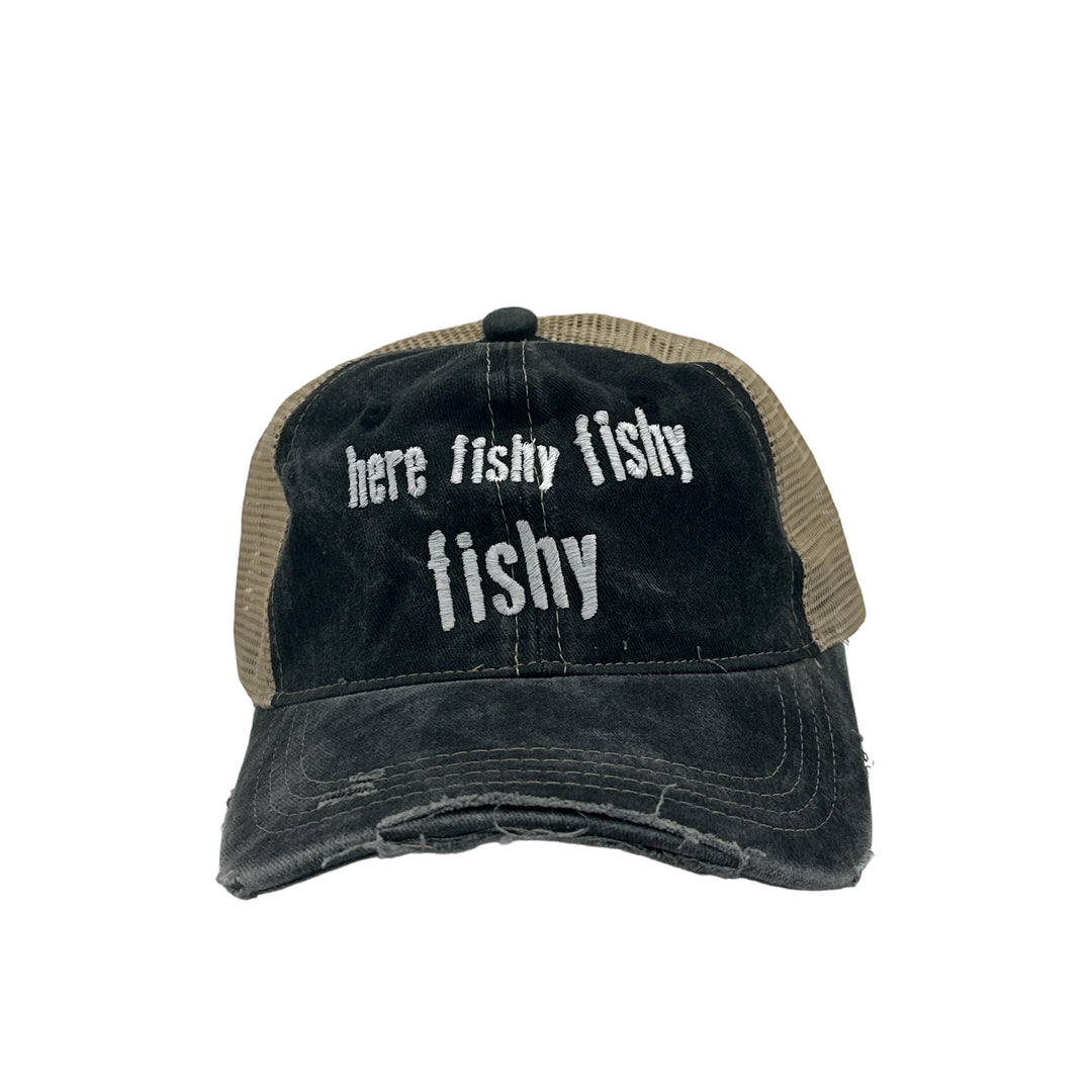 Funny Trucker Black - Here Fishy Fishy Here Fishy Fishy Fishy Nerdy Fishing Tee