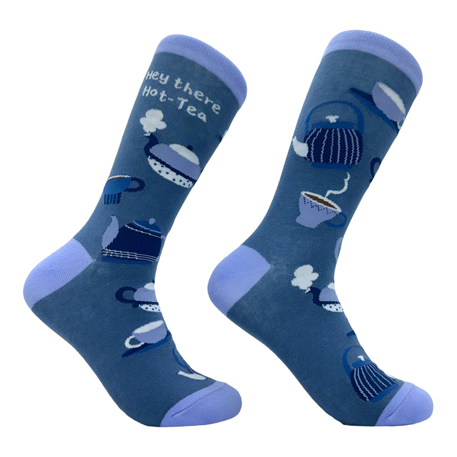 Funny Blue - Hot Tea Women's Hey There Hot Tea Sock Nerdy Sarcastic Tee