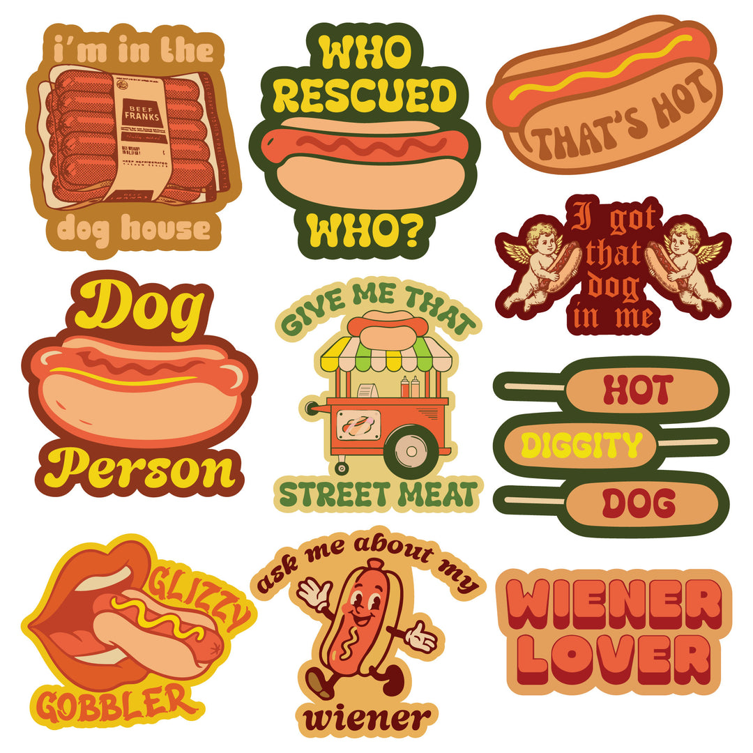Funny Multi - Hot Dog Hot Dog Stickers Nerdy food Tee