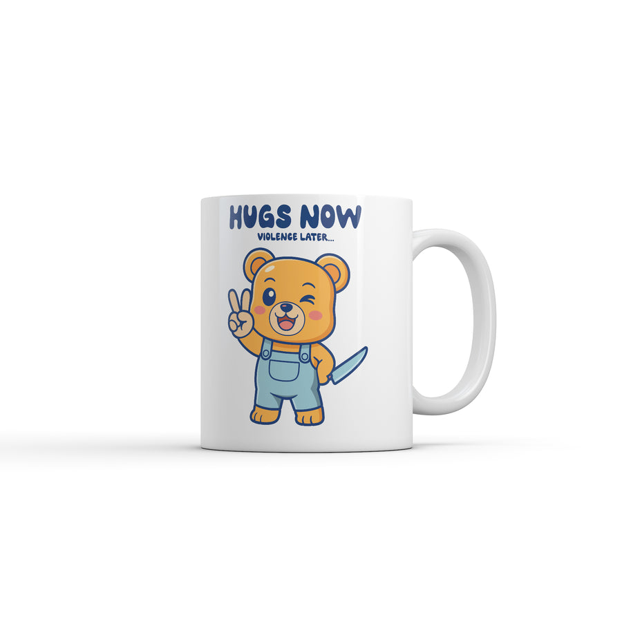 Funny White Hugs Now Violence Later Coffee Mug Nerdy animal Tee