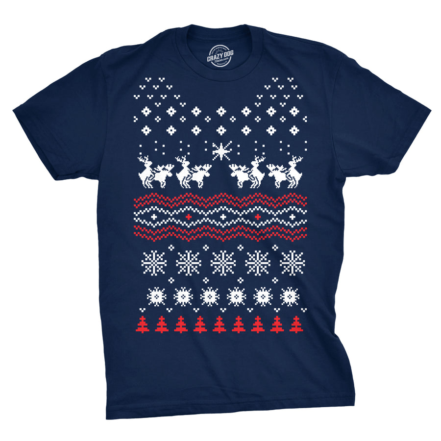 Funny Heather Navy Humping Moose Mens T Shirt Nerdy Christmas Animal Ugly Sweater Tee