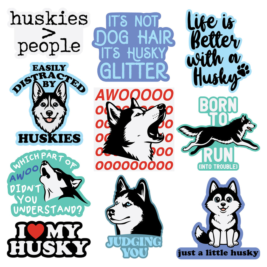 Funny Multi - Husky Husky Stickers Nerdy dog Tee