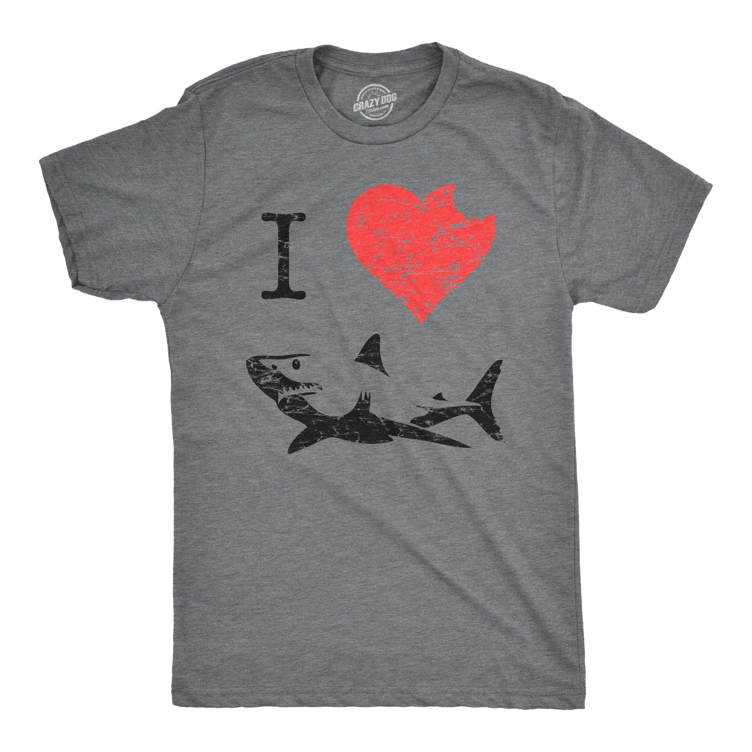 Funny Dark Heather Grey I Love Sharks Mens T Shirt Nerdy Shark Week Tee