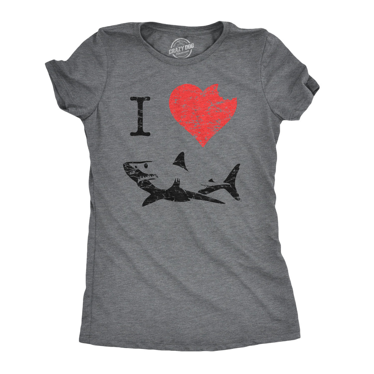 Funny Dark Heather Grey I Love Sharks Womens T Shirt Nerdy Shark Week Tee