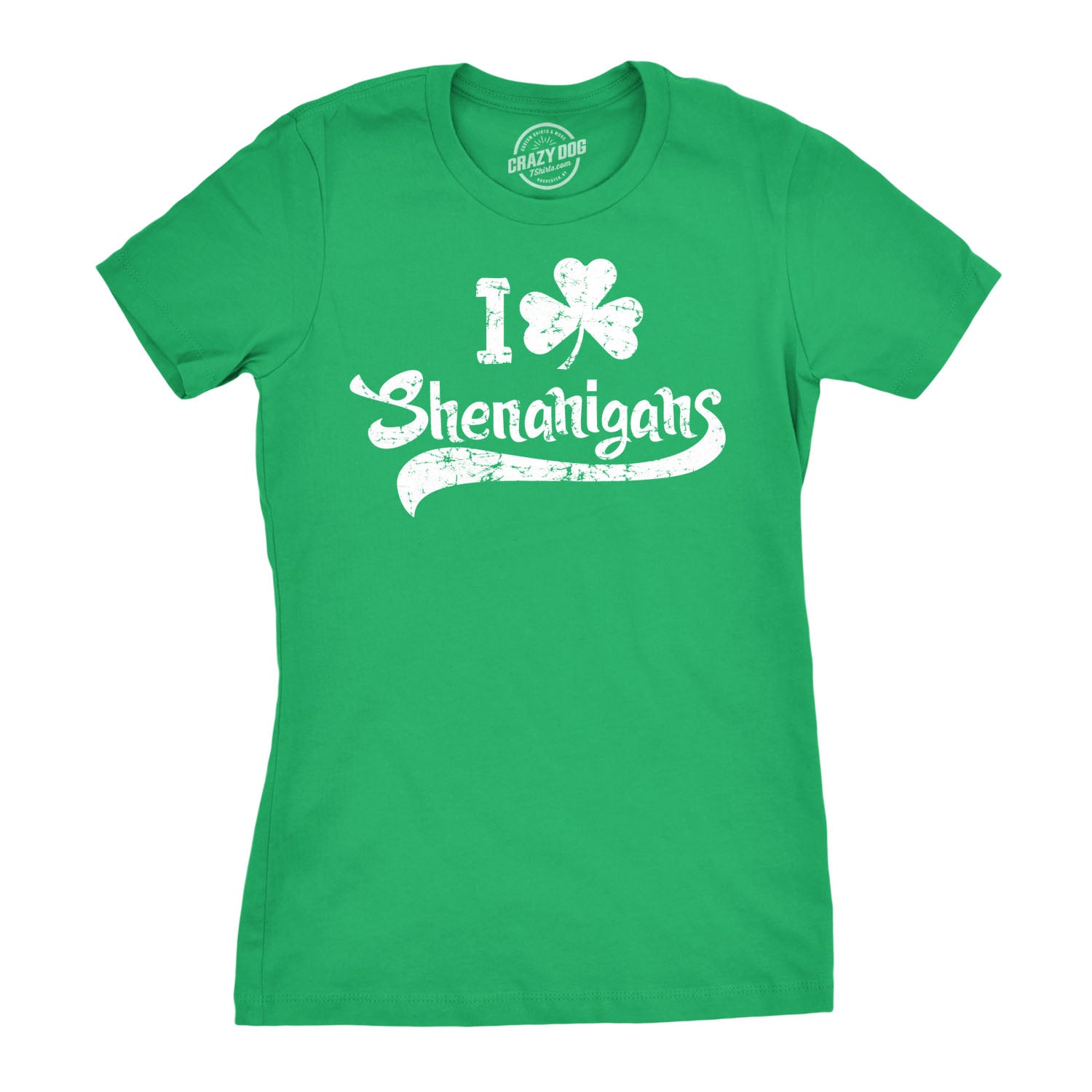 Funny Green I Clover Shenanigans Womens T Shirt Nerdy Saint Patrick's Day Drinking Tee
