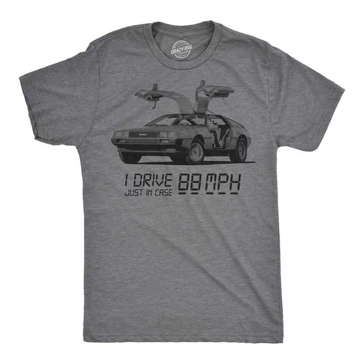 Funny Dark Heather Grey - Drive 88 MPH I Drive 88 Miles Per Hour Mens T Shirt Nerdy TV & Movies Retro Tee