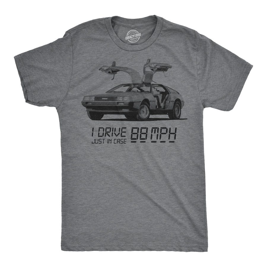 Funny Dark Heather Grey - Drive 88 MPH I Drive 88 Miles Per Hour Mens T Shirt Nerdy TV & Movies Retro Tee