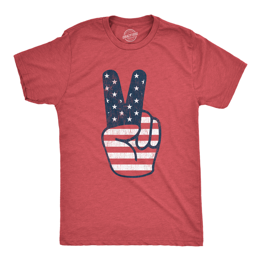 Funny Heather Red - Peace Sign Flag Peace Sign American Flag Youth T Shirt Nerdy Fourth Of July Tee