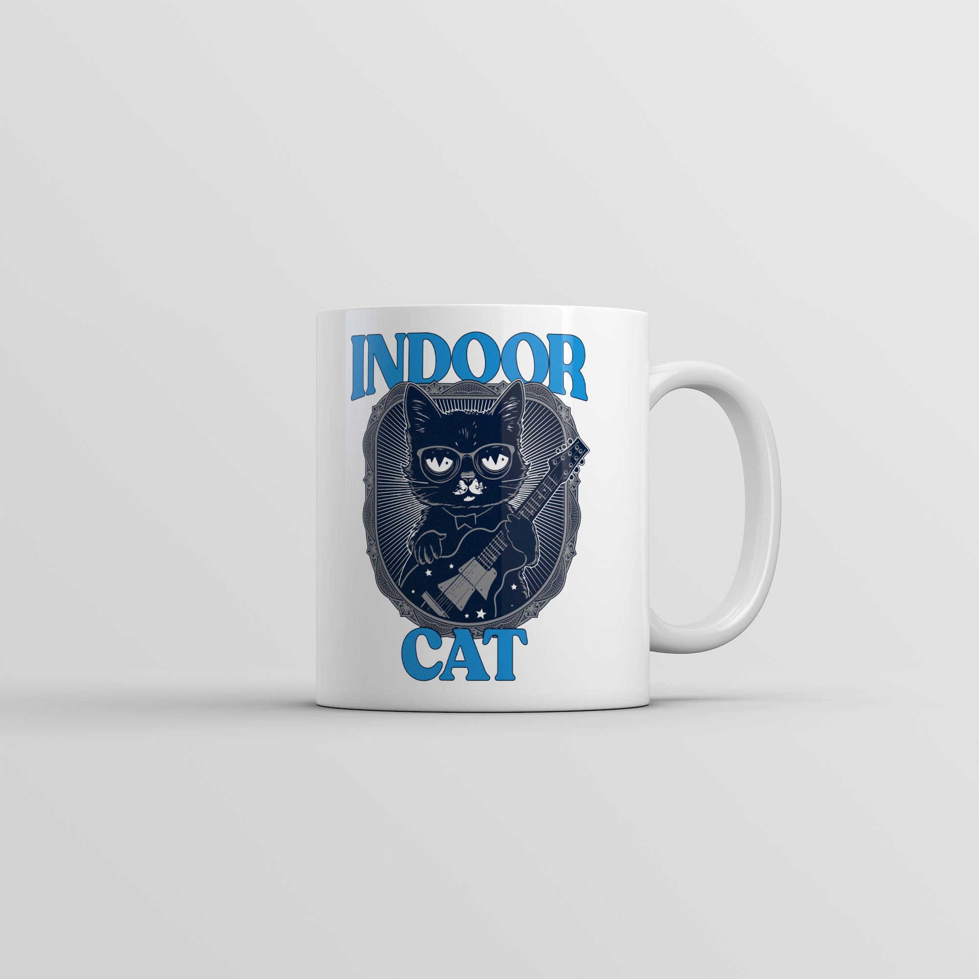Funny White Indoor Cat Coffee Mug Nerdy Introvert Cat Tee