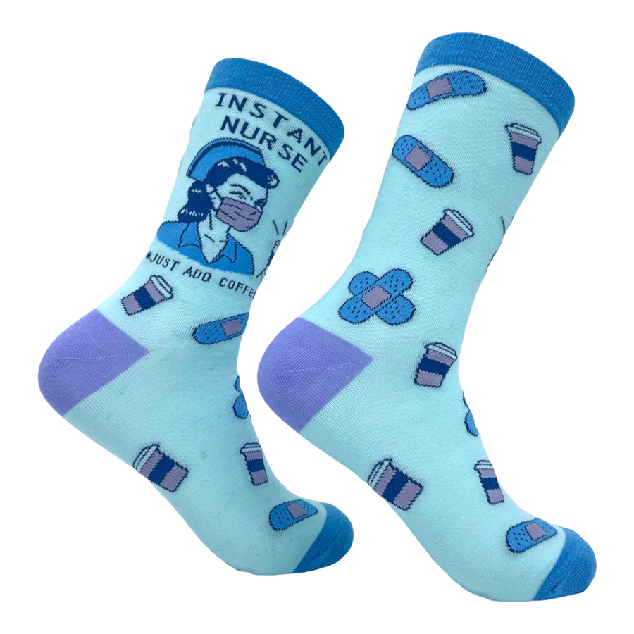 Funny Blue - NURSE Women's Instant Nurse Just Add Coffee Sock Nerdy Coffee Tee