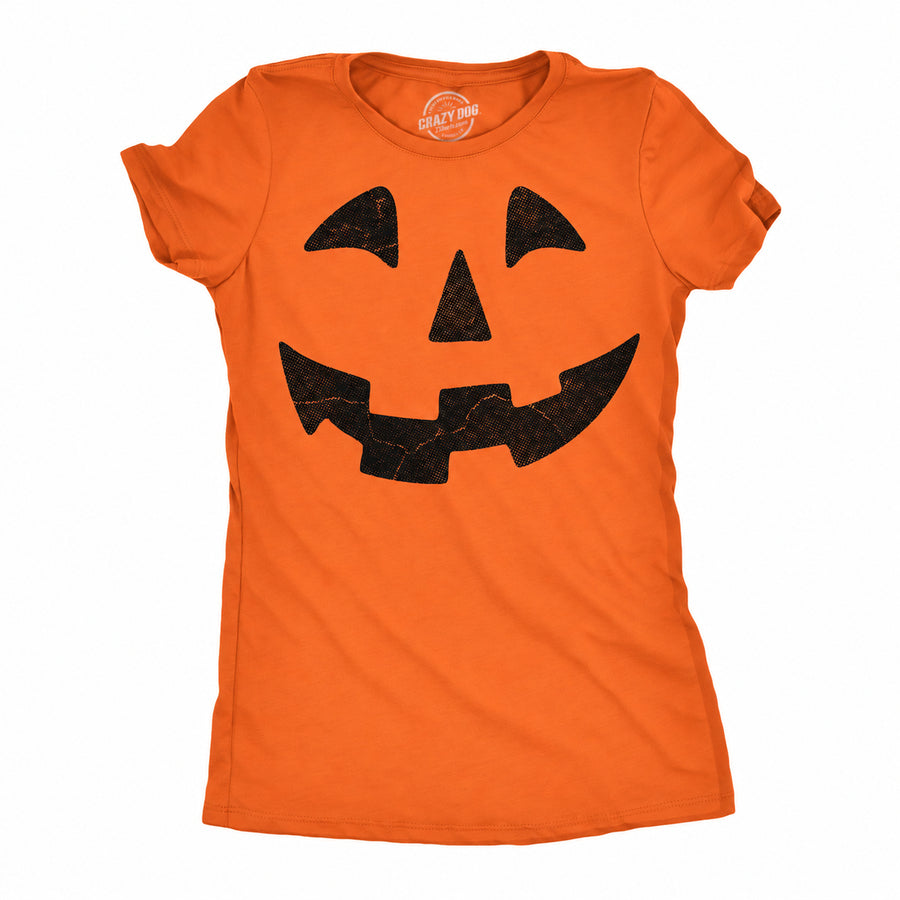 Funny Orange - Block Teeth Pumpkin Face Womens T Shirt Nerdy Halloween Tee