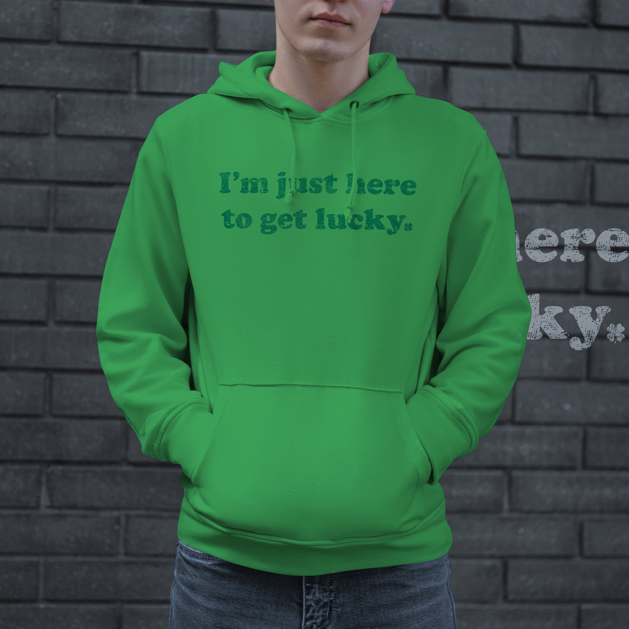 Funny Green I'm Just Here To Get Lucky Hoodie Nerdy Saint Patrick's Day Toilet Tee