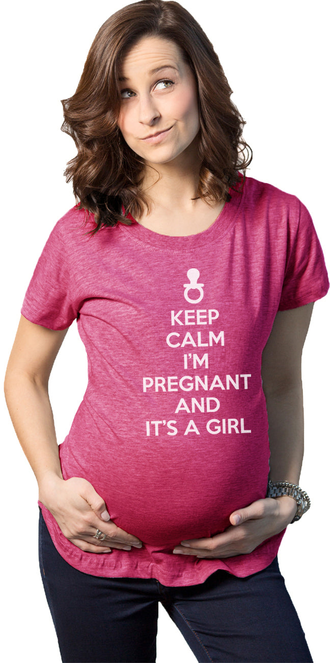 Funny Keep Calm I'm Pregnant And It's A Girl Maternity T Shirt Nerdy Tee