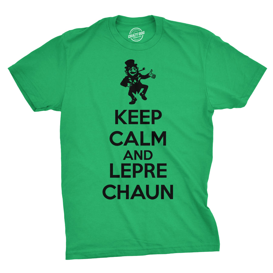 Funny Green Keep Calm And Leprechaun Mens T Shirt Nerdy Saint Patrick's Day Tee