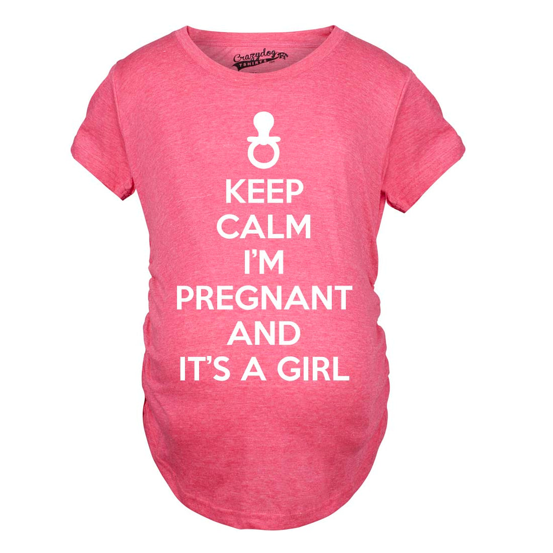 Funny Pink Keep Calm I'm Pregnant Maternity T Shirt Nerdy Tee