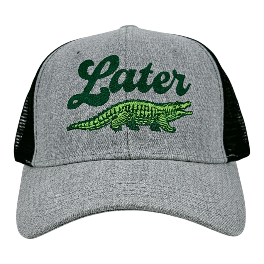 Funny Black Grey Trucker - Later Gator Later Alligator Nerdy animal Tee