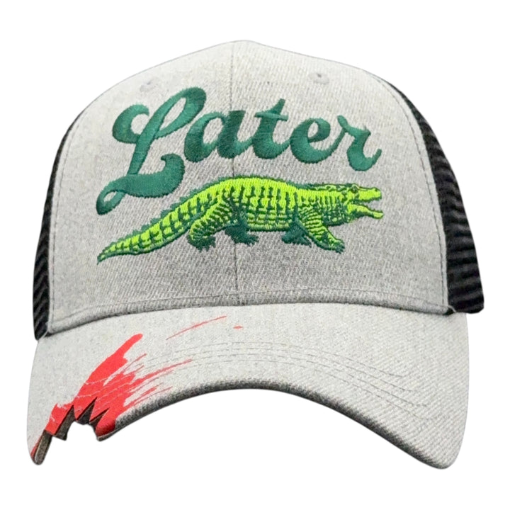 Funny Black Grey Trucker - Later Gator BITE Nerdy animal Tee