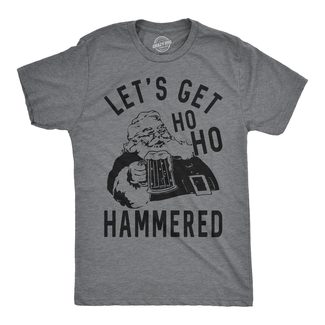 Funny Dark Heather Grey Ho Ho Hammered Mens T Shirt Nerdy Christmas Drinking Tee
