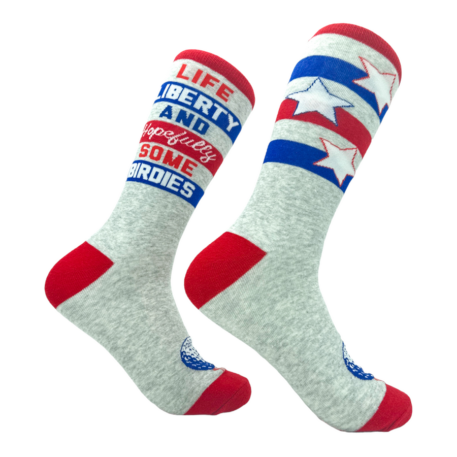Funny Multi - BIRDIES Men's Life Liberty And Hopefully Some Birdies Sock Nerdy Golf Tee