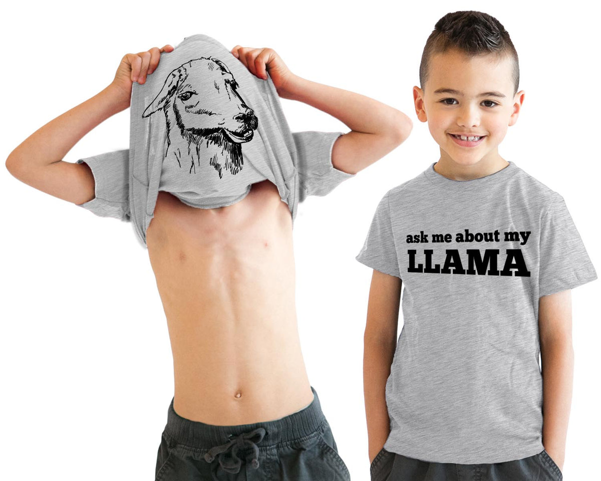 Funny Light Heather Grey - Llama Ask Me About My Llama Flip Youth T Shirt Nerdy Flip Animal Tee