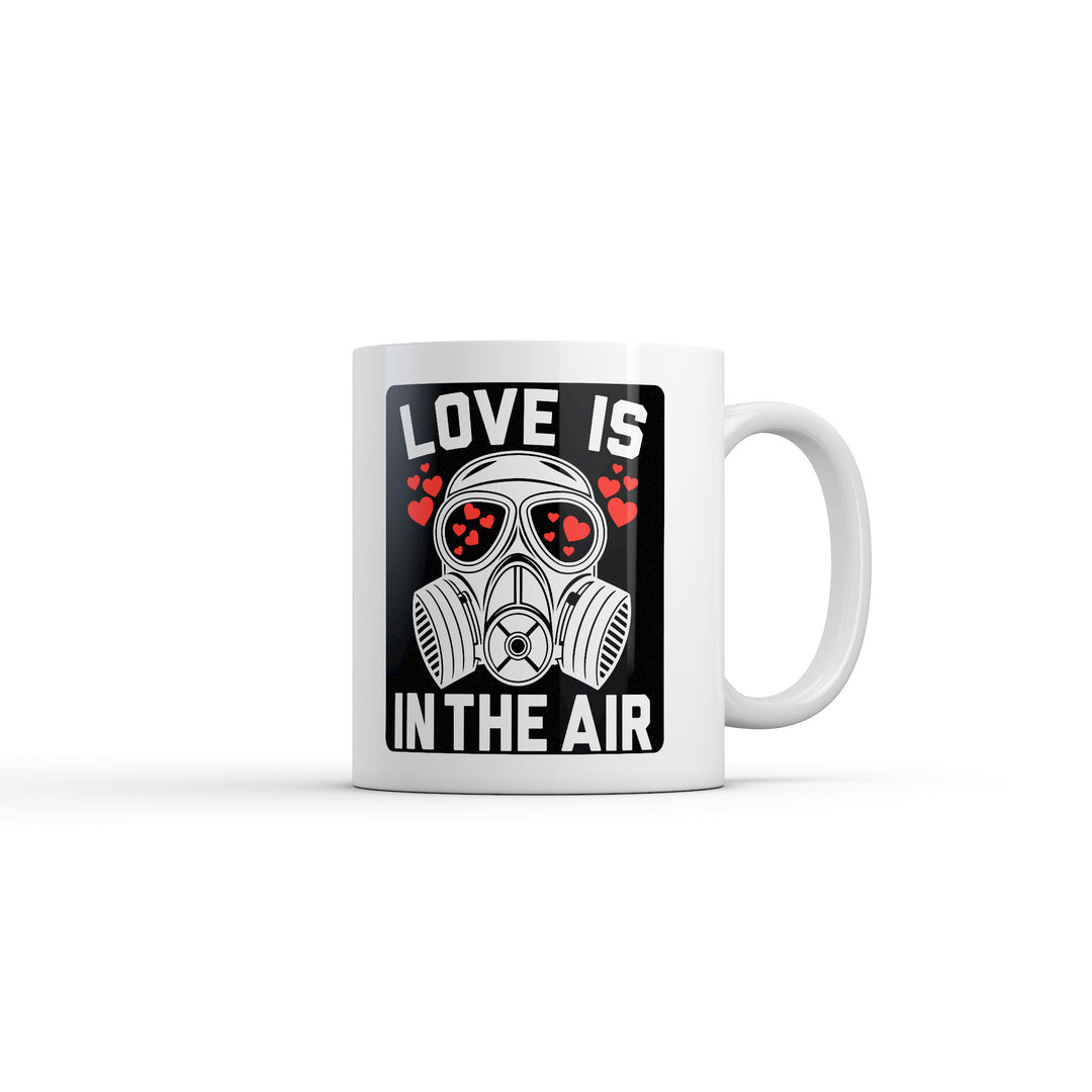 Funny White Love Is In The Air Gasmask Coffee Mug Nerdy Valentine's Day Tee