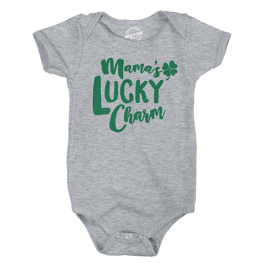 Funny Light Heather Grey Mama’s Lucky Charm Onesie Nerdy Saint Patrick's Day Tee