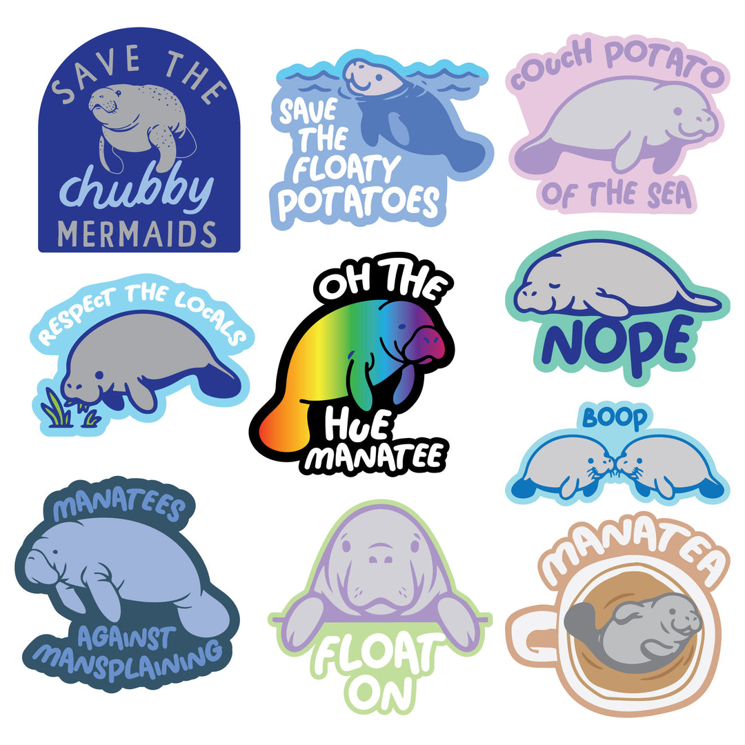 Funny Multi - Manatee Manatee Stickers Nerdy animal Tee