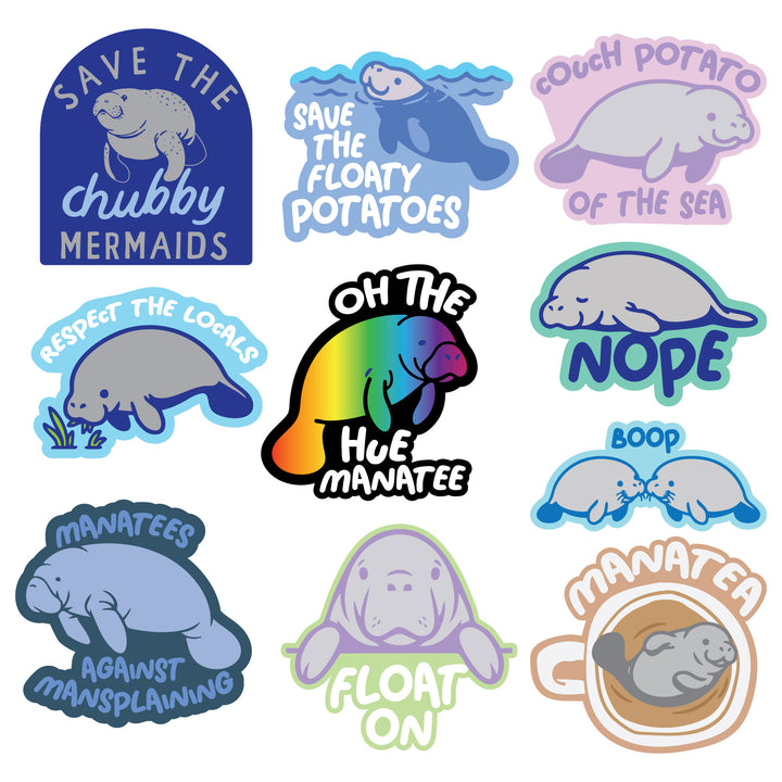 Funny Multi - Manatee Manatee Stickers Nerdy animal Tee