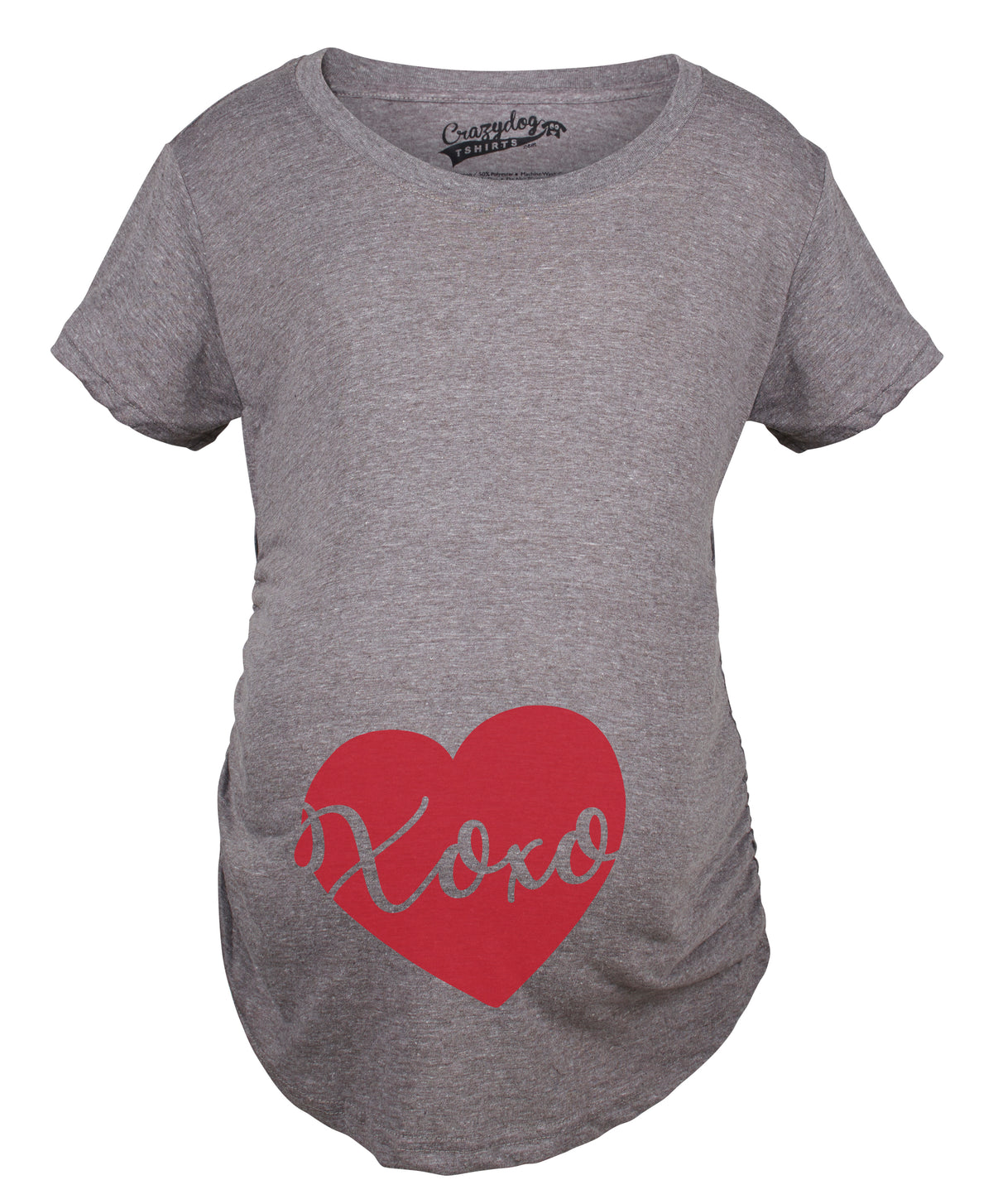 Funny Dark Heather Grey XOXO Script Heart Maternity T Shirt Nerdy Valentine&#39;s Day Tee