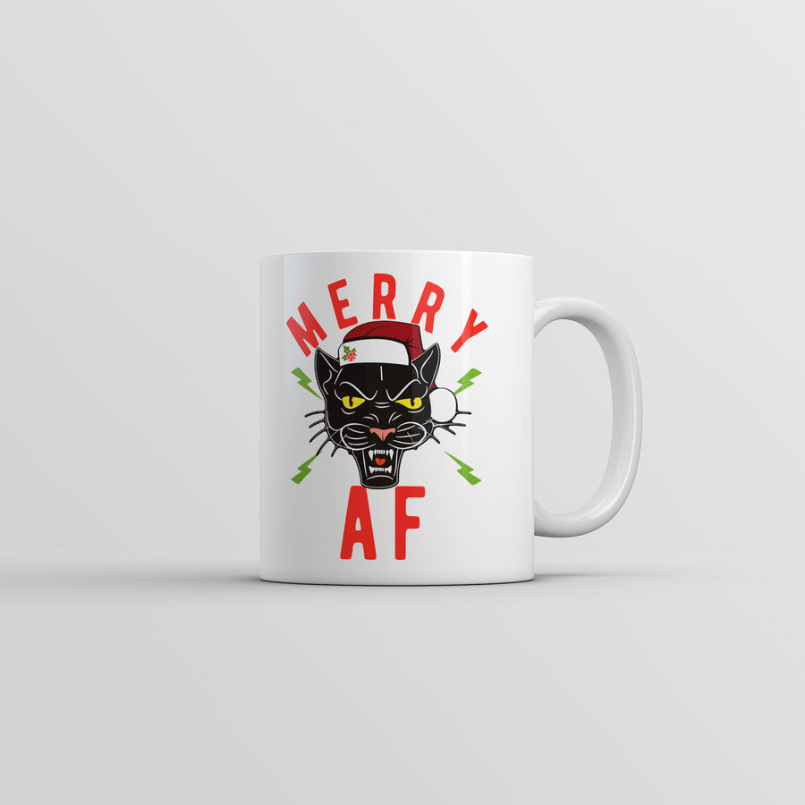 Funny White Merry AF Coffee Mug Nerdy Christmas cat sarcastic Tee