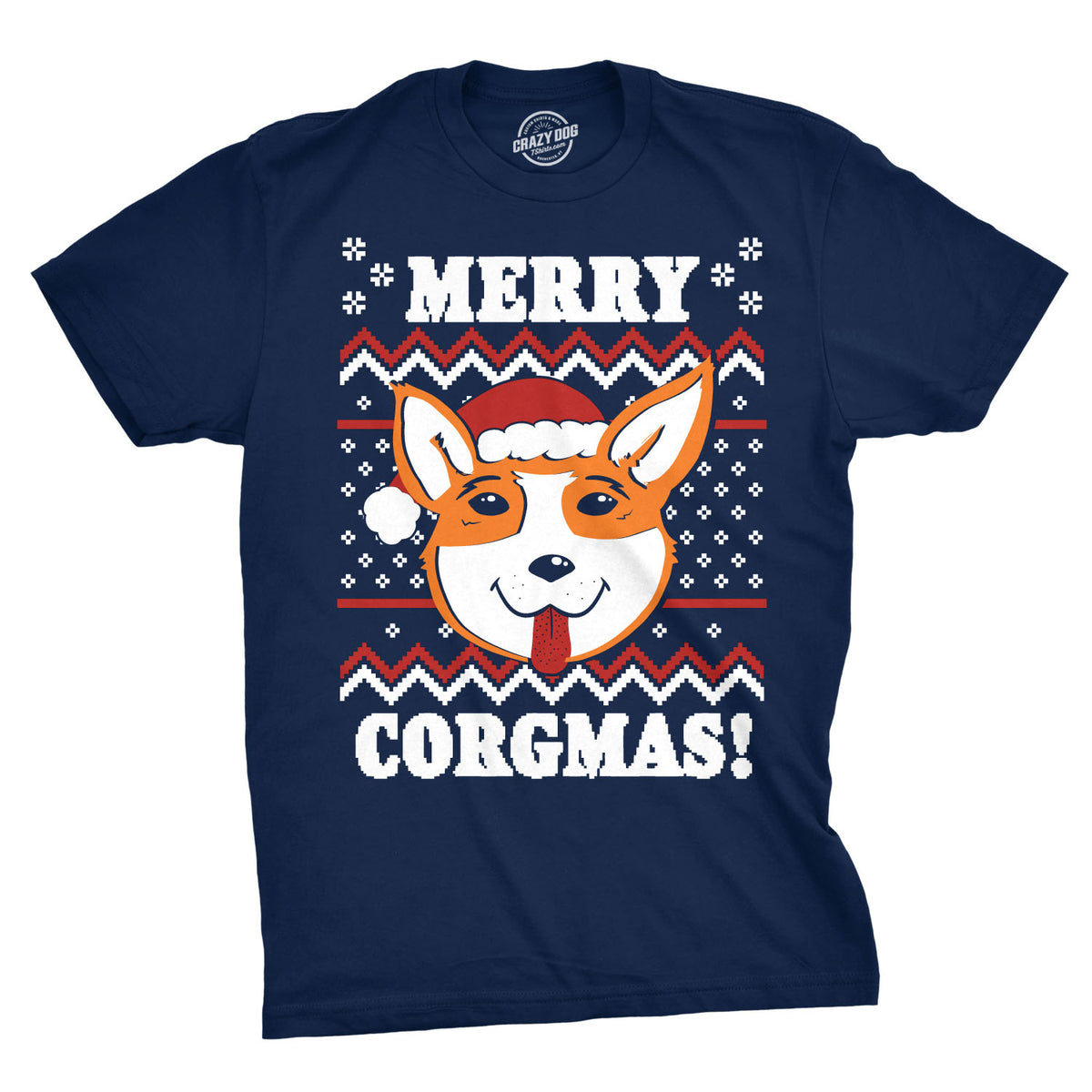 Funny Navy Merry Corgmas Ugly Christmas Sweater Mens T Shirt Nerdy Christmas Dog Ugly Sweater Tee