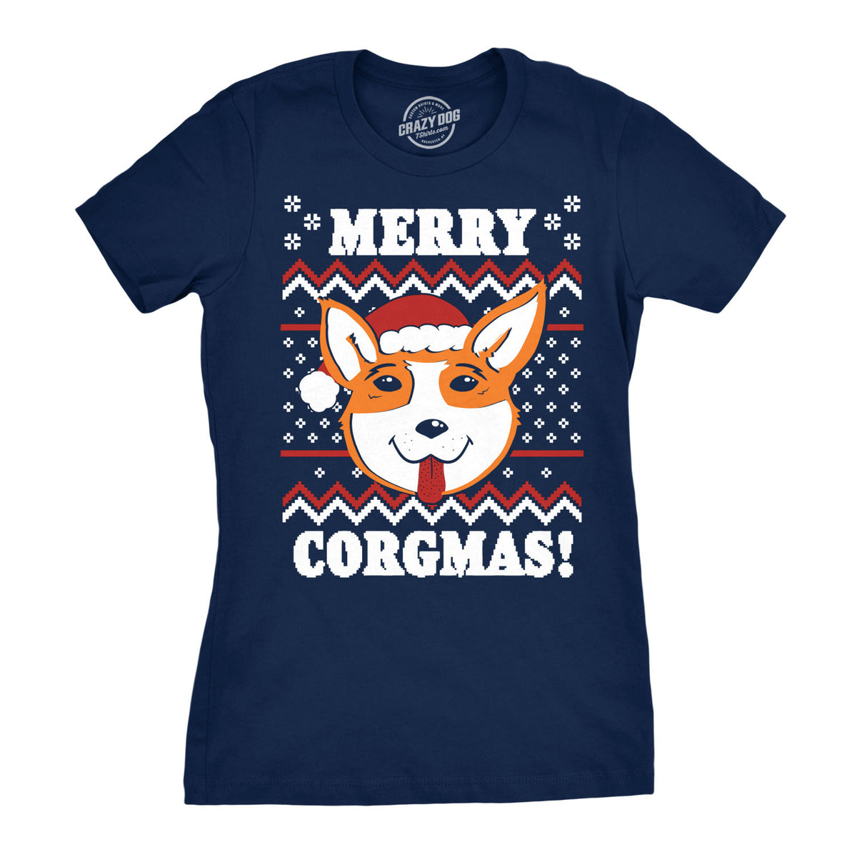 Funny Navy Merry Corgmas Ugly Christmas Sweater Womens T Shirt Nerdy Christmas Dog Ugly Sweater Tee